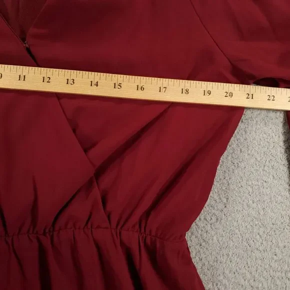 Lulus Romper Womens XL Burgundy Snap Front Sheer Lined Elastic Waist Sleeve - Picture 9 of 15